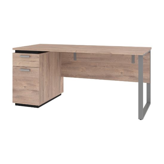 Picture of Bestar Aquarius 66inW Computer Desk With Single Pedestal, Rustic Brown/Graphite