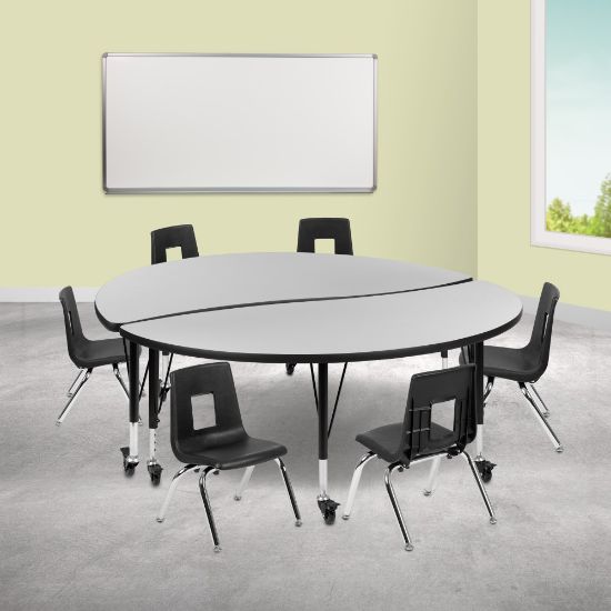 Picture of Flash Furniture Mobile 60in Circle Wave Flexible Laminate Activity Table Set With 12in Student Stack Chairs, Gray