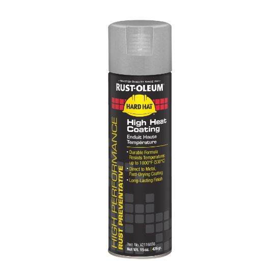 Picture of Rust-Oleum Hard Hat High Performance V2100 System Rust Preventive Enamel Spray Paint For High Temperatures, 15 Oz, Gloss High Heat Aluminum, Case Of 6 Cans