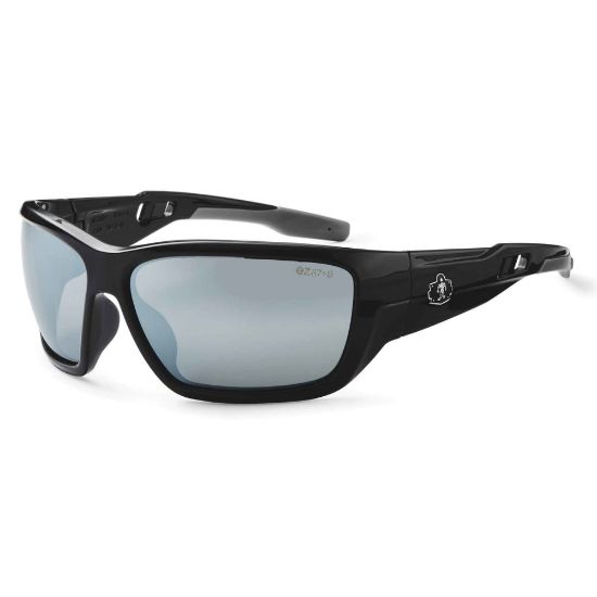 Picture of Ergodyne Skullerz Safety Glasses, Baldr, Black Frame, Silver Mirror Lens