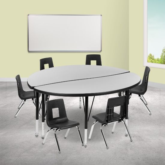 Picture of Flash Furniture 47-1/2in Circle Wave Flexible Laminate Activity Table Set With 14in Student Stack Chairs, Gray