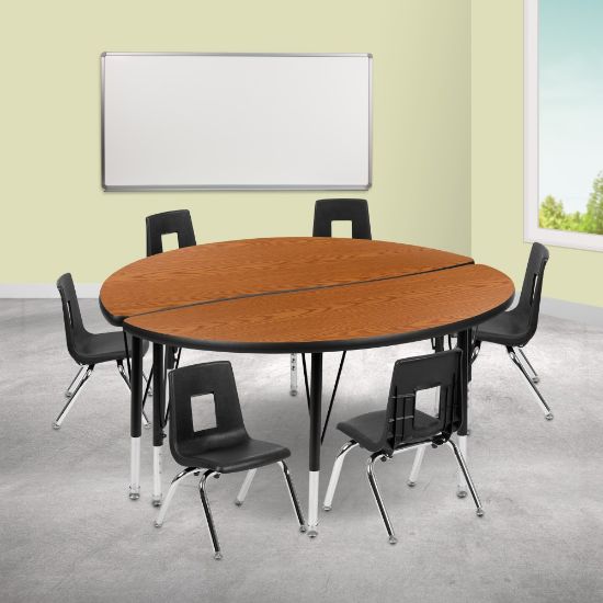 Picture of Flash Furniture 47-1/2in Circle Wave Flexible Laminate Activity Table Set With 14in Student Stack Chairs, Oak