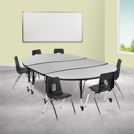 Picture of Flash Furniture Mobile 86in Oval Wave Flexible Laminate Activity Table Set With 14in Student Stack Chairs, Gray