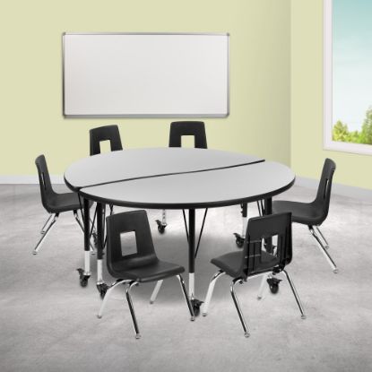 Picture of Flash Furniture Mobile 47-1/2in Circle Wave Flexible Laminate Activity Table Set With 14in Student Stack Chairs, Gray