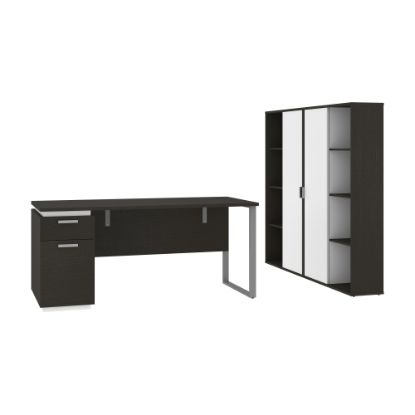 Picture of Bestar Aquarius 66inW Computer Desk With Single Pedestal And 2 Storage Cabinets, Deep Gray/White