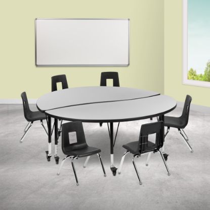 Picture of Flash Furniture Mobile 60in Circle Wave Flexible Laminate Activity Table Set With 14in Student Stack Chairs, Gray