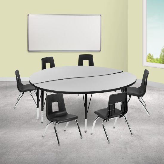 Picture of Flash Furniture 60in Circle Wave Flexible Laminate Activity Table Set With 14in Student Stack Chairs, Gray