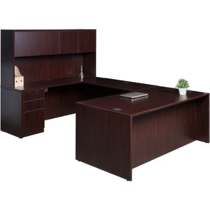 Picture of Boss Office Products Holland Series Executive U-Shape Desk With File Storage, Pedestal And Hutch, Mahogany