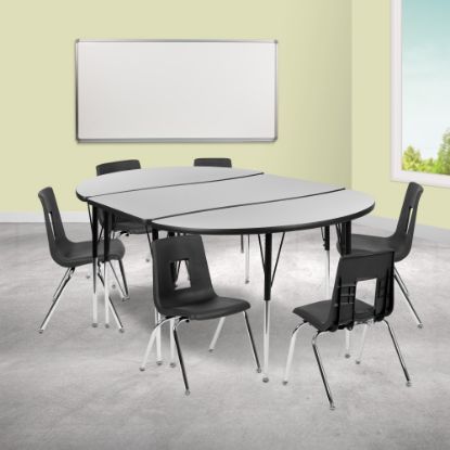 Picture of Flash Furniture 76in Oval Wave Flexible Laminate Activity Table Set With 16in Student Stack Chairs, Gray