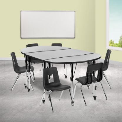 Picture of Flash Furniture Mobile 76in Oval Wave Flexible Laminate Activity Table Set With 16in Student Stack Chairs, Gray