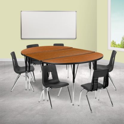 Picture of Flash Furniture 76in Oval Wave Flexible Laminate Activity Table Set With 16in Student Stack Chairs, Oak