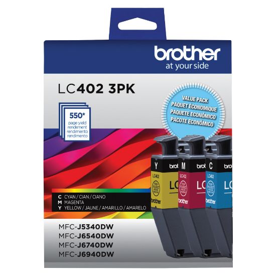 Picture of Brother LC402 Cyan, Magenta, Yellow Ink Cartridges, Pack Of 3, LC402 3PK