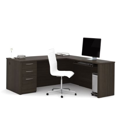 Picture of Bestar Embassy 72inW L-Shaped Corner Desk With Left Pedestal, Dark Chocolate