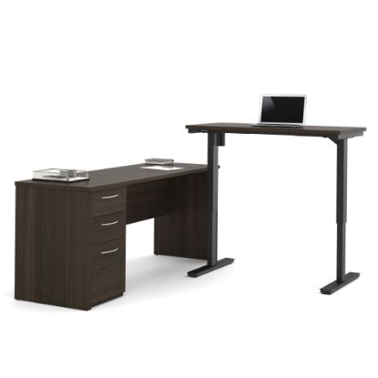 Picture of Bestar Embassy 72inW L-Shaped Standing Corner Desk With Pedestal, Dark Chocolate