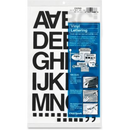 Picture of Chartpak Vinyl Helvetica Style Letters/Numbers - 10, 35 (Numbers, Capital Letter, Symbols) Shape - Self-adhesive - 1.50in Height - Black - Vinyl - 1 / Pack