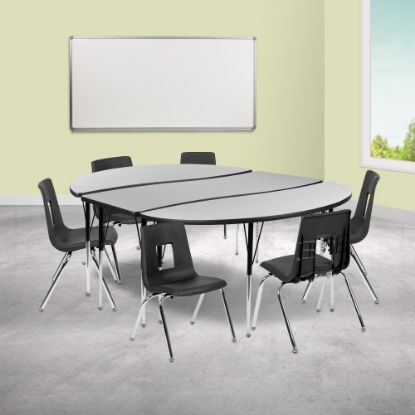 Picture of Flash Furniture 86in Oval Wave Flexible Laminate Activity Table Set With 16in Student Stack Chairs, Gray