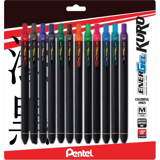 Picture of EnerGel Kuro Liquid Retractable Gel Pens, Pack Of 12, Medium Point, 0.7 mm, Assorted Colors