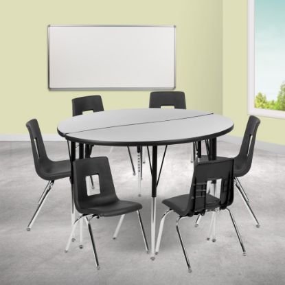 Picture of Flash Furniture 47-1/2in Circle Wave Flexible Laminate Activity Table Set With 16in Student Stack Chairs, Gray/Black