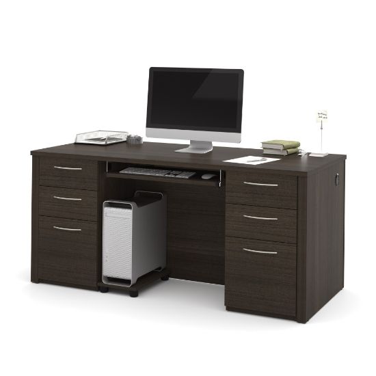 Picture of Bestar Embassy 66inW Executive Computer Desk With 2 Pedestals, Dark Chocolate