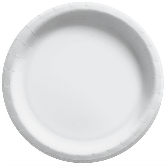 Picture of Amscan Round Paper Plates, 8-1/2in, Frosty White, 50 Per Pack, Case Of 3 Packs