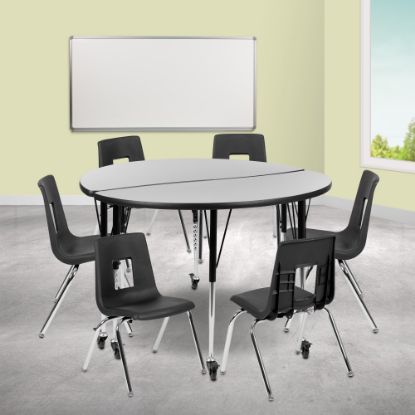 Picture of Flash Furniture Mobile 47-1/2in Circle Wave Flexible Laminate Activity Table Set With 16in Student Stack Chairs, Gray