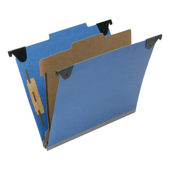 Picture of SKILCRAFT 2/5 Tab Cut Letter  Hanging Folder - 1in Folder Capacity - 8 1/2in x 11in - Top Tab Position - 1 Divider(s) - Pressboard, Kraft, Fiber - Royal Blue - 10 / Box