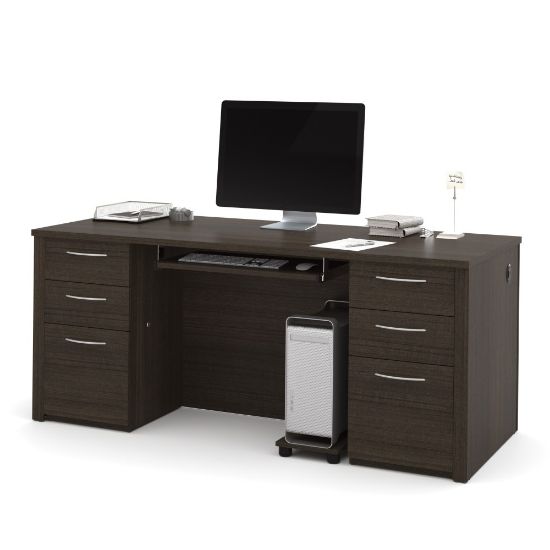 Picture of Bestar Embassy 72inW Executive Computer Desk With 2 Pedestals, Dark Chocolate