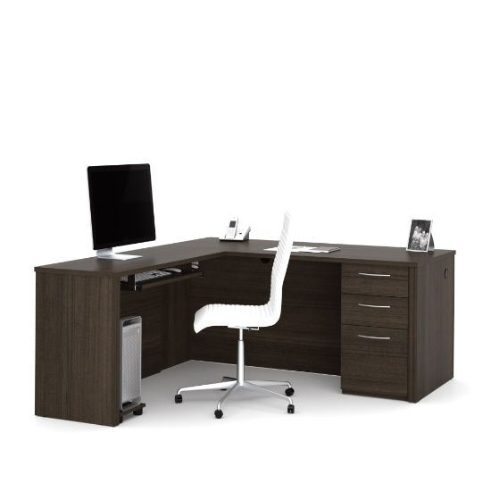 Picture of Bestar Embassy 66inW L-Shaped Corner Desk With Pedestal, Dark Chocolate