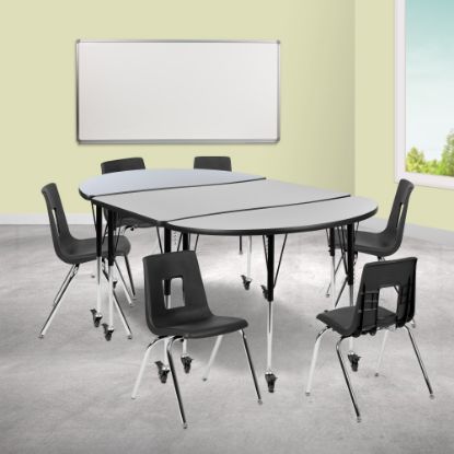 Picture of Flash Furniture Mobile 76in Oval Wave Flexible Laminate Activity Table Set With 18in Student Stack Chairs, Gray