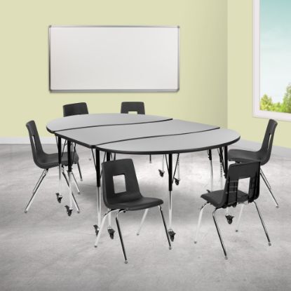 Picture of Flash Furniture Mobile 86in Oval Wave Flexible Laminate Activity Table Set With 18in Student Stack Chairs, Gray