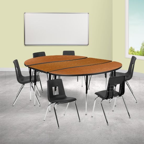 Picture of Flash Furniture 86in Oval Wave Flexible Laminate Activity Table Set With 18in Student Stack Chairs, Oak