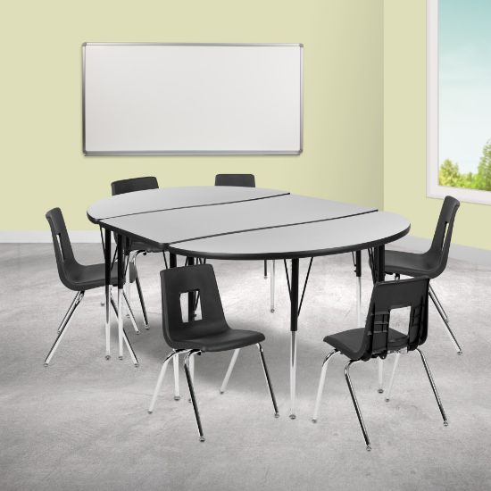 Picture of Flash Furniture 76in Oval Wave Flexible Laminate Activity Table Set With 18in Student Stack Chairs, Gray/Black