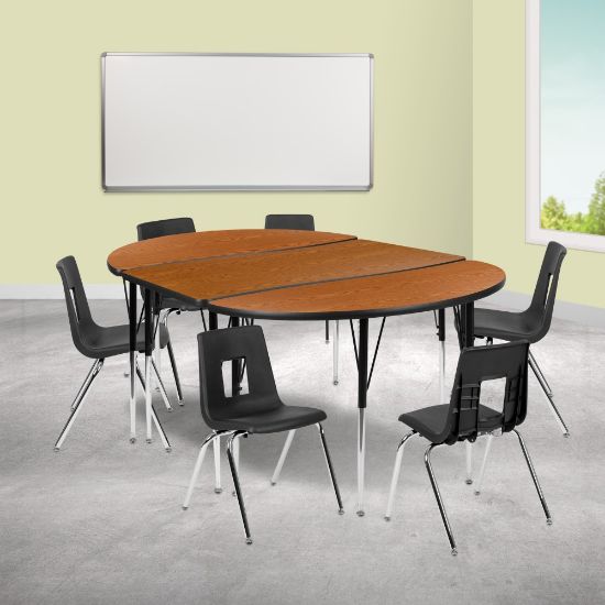 Picture of Flash Furniture 76in Oval Wave Flexible Laminate Activity Table Set With 18in Student Stack Chairs, Oak/Black