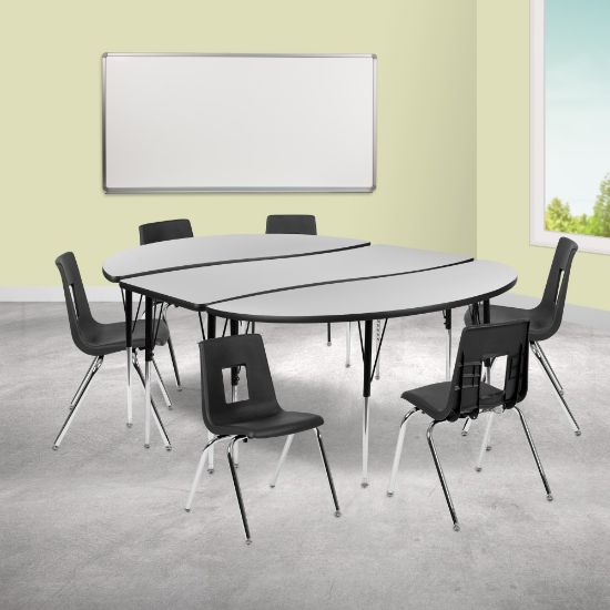 Picture of Flash Furniture 86in Oval Wave Flexible Laminate Activity Table Set With 18in Student Stack Chairs, Gray