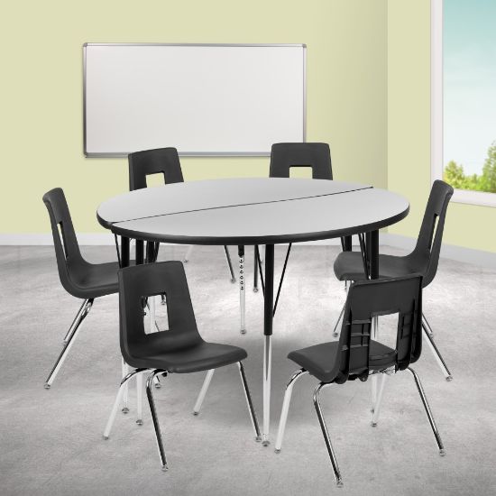 Picture of Flash Furniture 47-1/2in Circle Wave Flexible Laminate Activity Table Set With 18in Student Stack Chairs, Gray