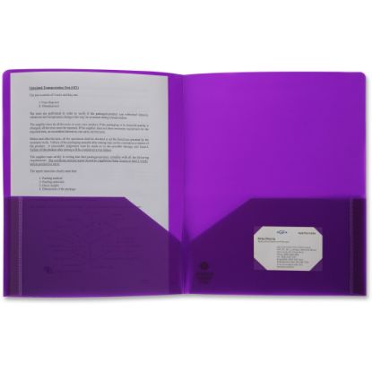 Picture of Business Source 2-pocket Poly Portfolio - Letter - 8 1/2in x 11in Sheet Size - 30 Sheet Capacity - 2 Pocket(s) - Poly - Purple - 1 Each