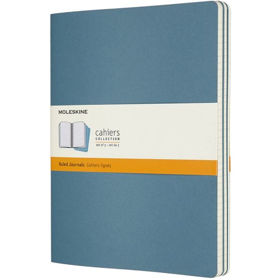 Picture of Moleskine Cahier Journals, Extra Large, 7.5in x 10in, Ruled, 120 Pages, Brisk Blue, Set Of 3 Journals