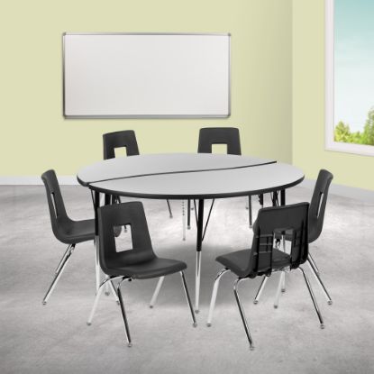 Picture of Flash Furniture 60in Circle Wave Flexible Laminate Activity Table Set With 18in Student Stack Chairs, Gray