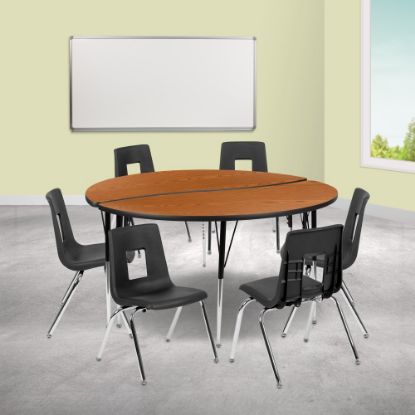 Picture of Flash Furniture 60in Circle Wave Flexible Laminate Activity Table Set With 18in Student Stack Chairs, Oak