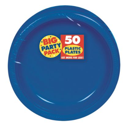 Picture of Amscan Plastic Dessert Plates, 7in, Royal Blue, 50 Plates Per Big Party Pack, Set Of 2 Packs