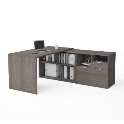 Picture of Bestar i3 Plus 72inW L-Shaped Corner Desk, Bark Gray