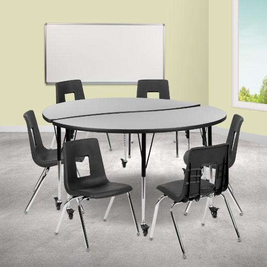 Picture of Flash Furniture Mobile 60in Circle Wave Flexible Laminate Activity Table Set With 18in Student Stack Chairs, Gray