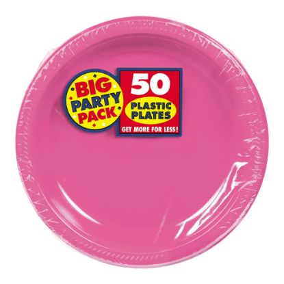 Picture of Amscan Plastic Dessert Plates, 7in, Bright Pink, 50 Plates Per Big Party Pack, Set Of 2 Packs