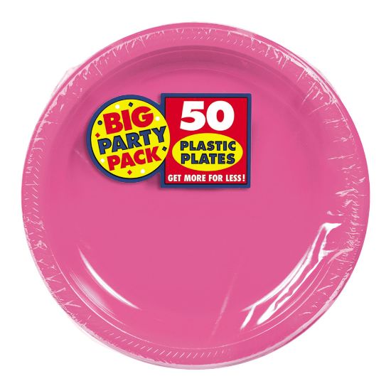 Picture of Amscan Plastic Dessert Plates, 7in, Bright Pink, 50 Plates Per Big Party Pack, Set Of 2 Packs