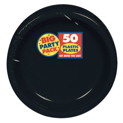 Picture of Amscan Plastic Dessert Plates, 7in, Jet Black, 50 Plates Per Big Party Pack, Set Of 2 Packs