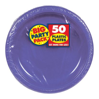 Picture of Amscan Plastic Dessert Plates, 7in, Purple, 50 Plates Per Big Party Pack, Set Of 2 Packs