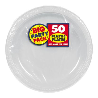 Picture of Amscan Plastic Dessert Plates, 7in, Silver, 50 Plates Per Big Party Pack, Set Of 2 Packs