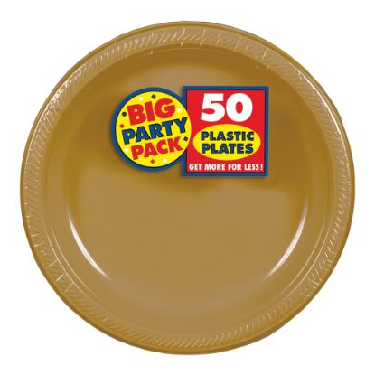 Picture of Amscan Plastic Dessert Plates, 7in, Gold, 50 Plates Per Big Party Pack, Set Of 2 Packs