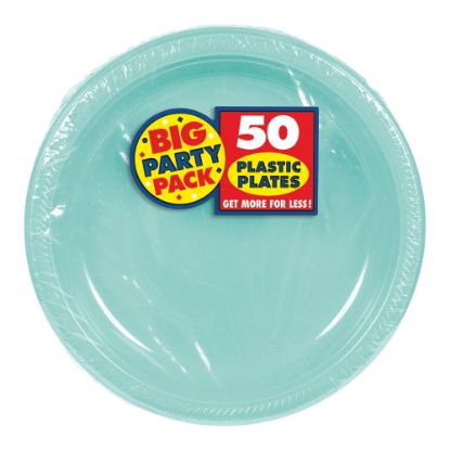 Picture of Amscan Plastic Dessert Plates, 7in, Robins Egg Blue, 50 Plates Per Big Party Pack, Set Of 2 Packs