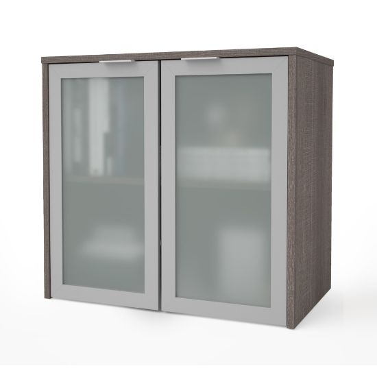 Picture of Bestar i3 Plus 31inW Hutch With Frosted Glass Doors, Bark Gray